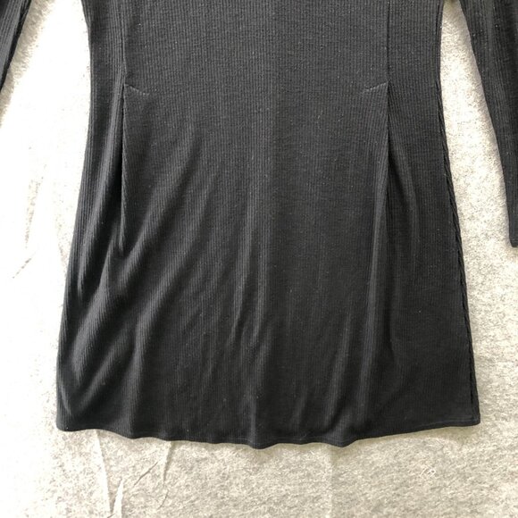 Madewell Long Sleeve Ribbed Mini Dress XS Black Mock Neck Pleated A-Line - Picture 4 of 8